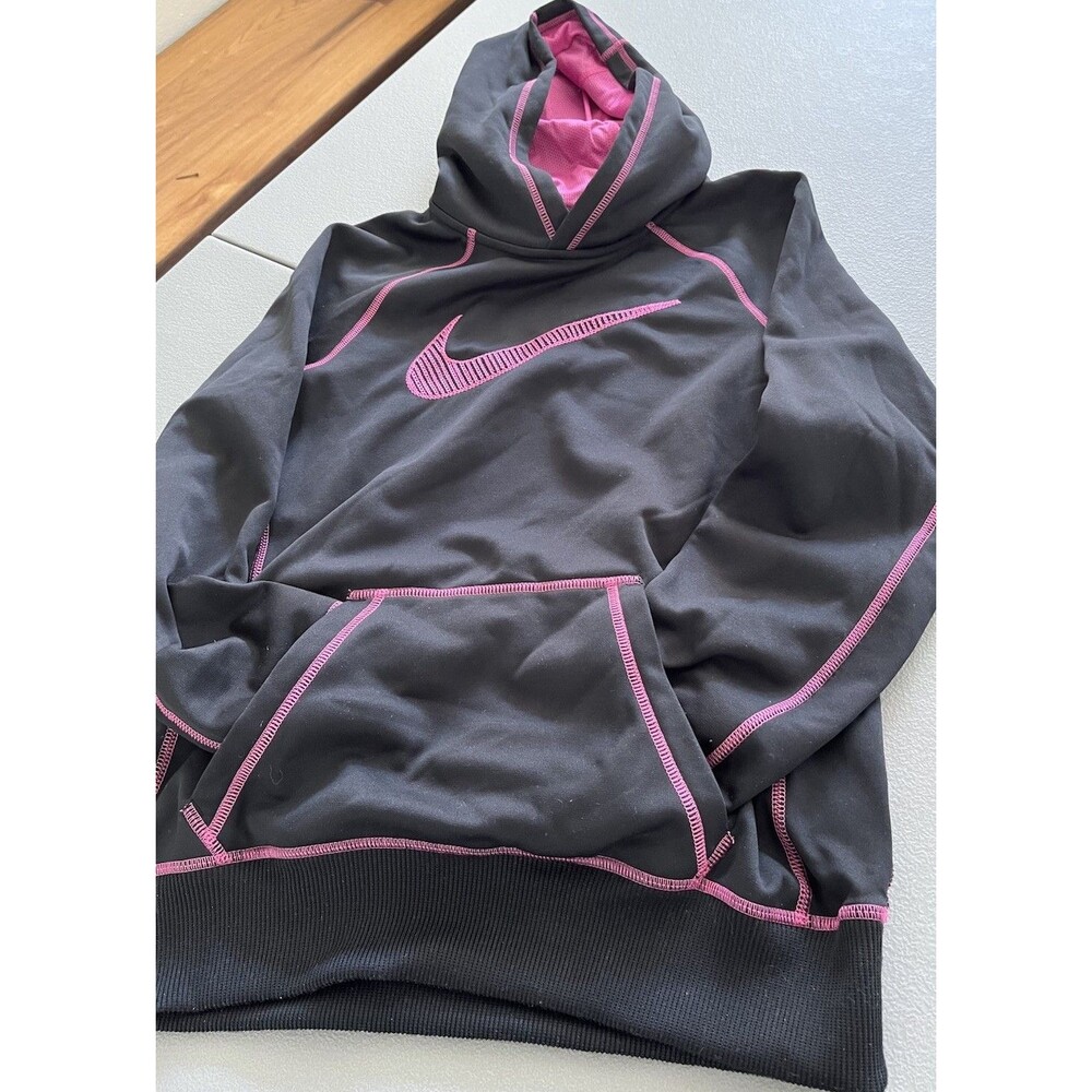 Nike Therma Fit Womens Hoodie Small Black Swoosh Hot Pink Activewear Preppy